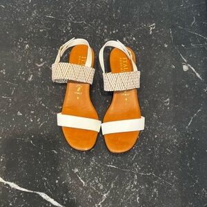 Italian Shoemakers White and Tan Braided Strap Sandals